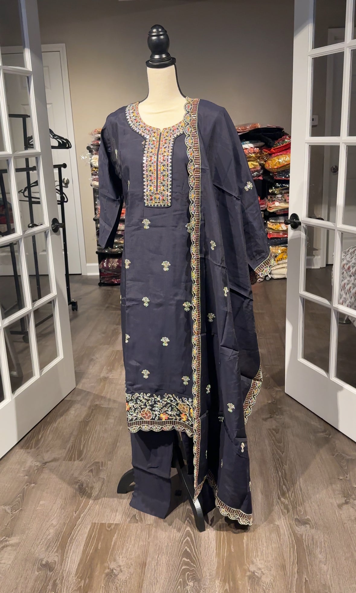 Dark Navy Blue Silk Salwar