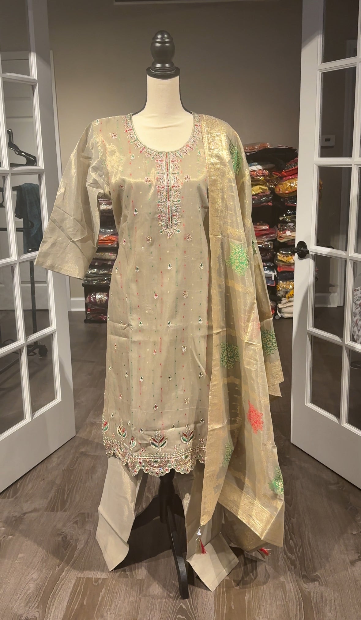 Golden Beige Silk Salwar Suit