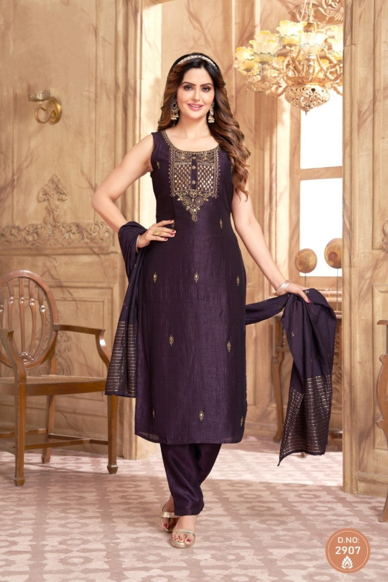 Dark Purple Chanderi Silk Salwar Spark In Style, LLC Dark Purple Chanderi Silk Salwar Spark In Style, LLC