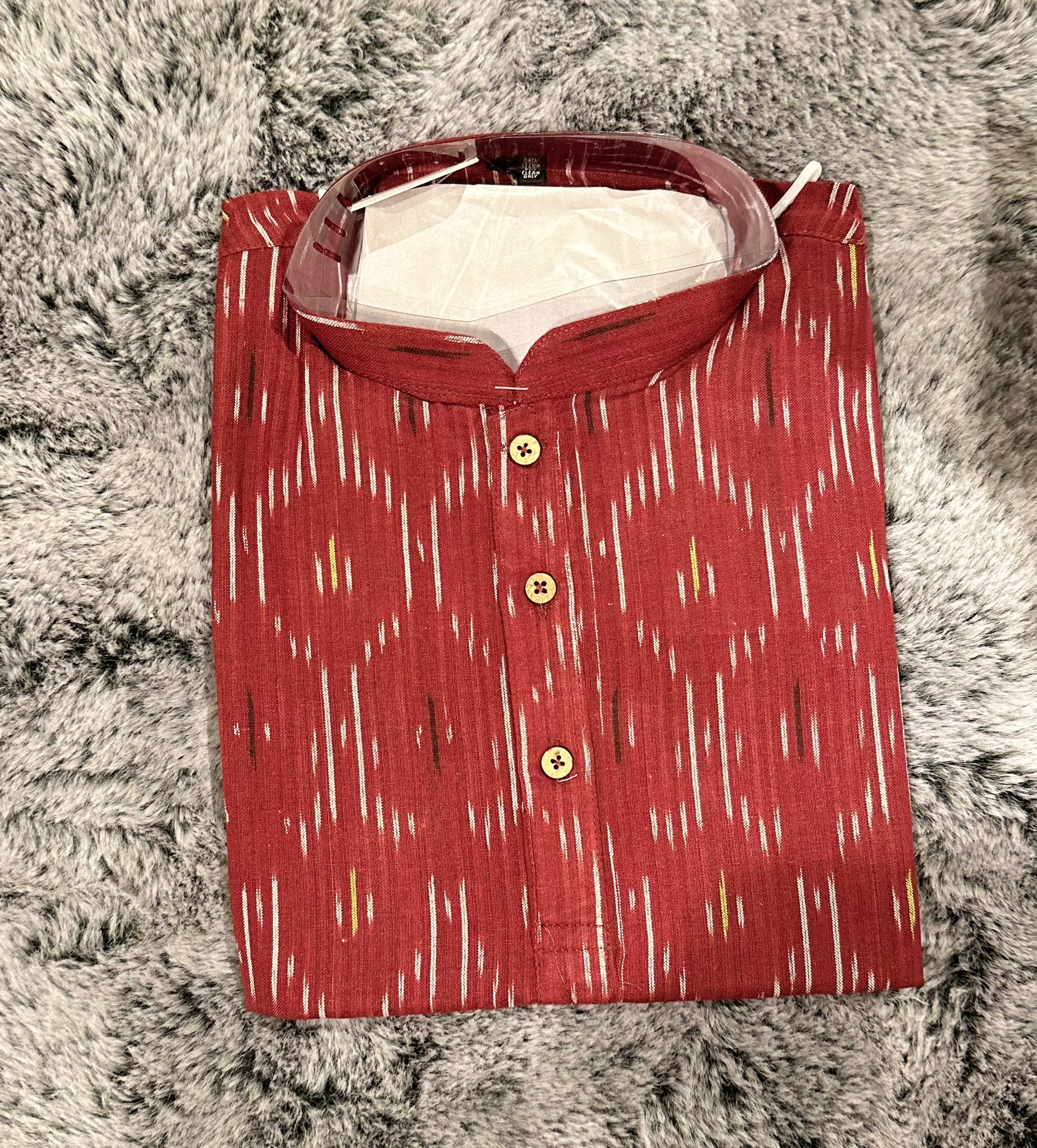 Maroon Ikat Cotton Short Kurta