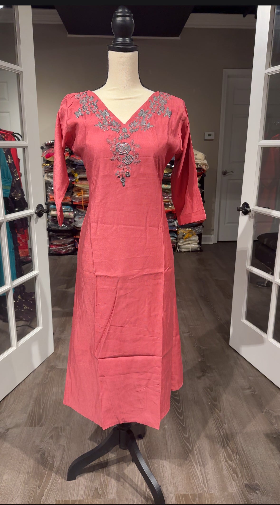 Coral Cotton Silk Anarkali