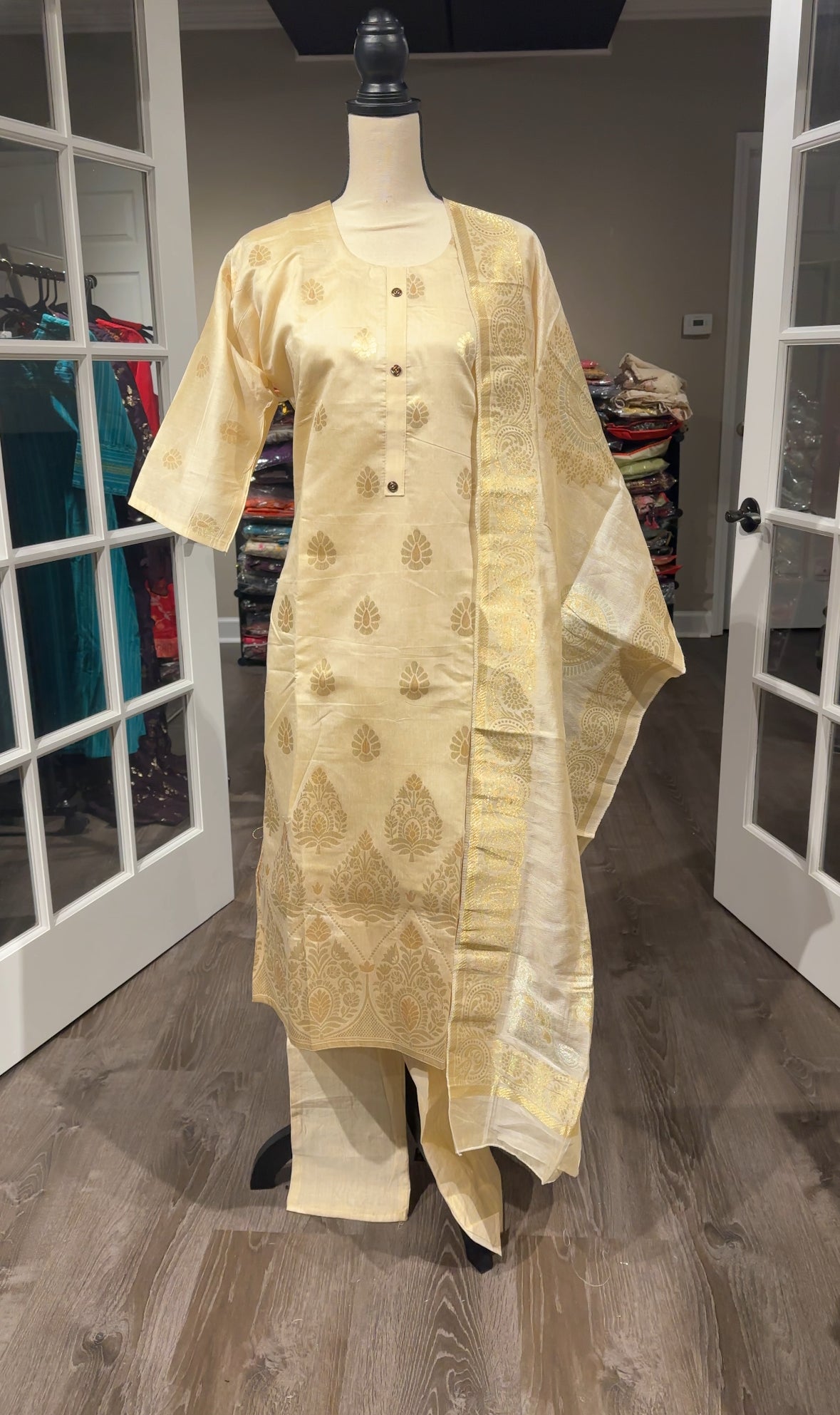 Cream Gold Salwar Suit