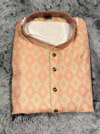 Peach Long Kurta Banarasi Silk