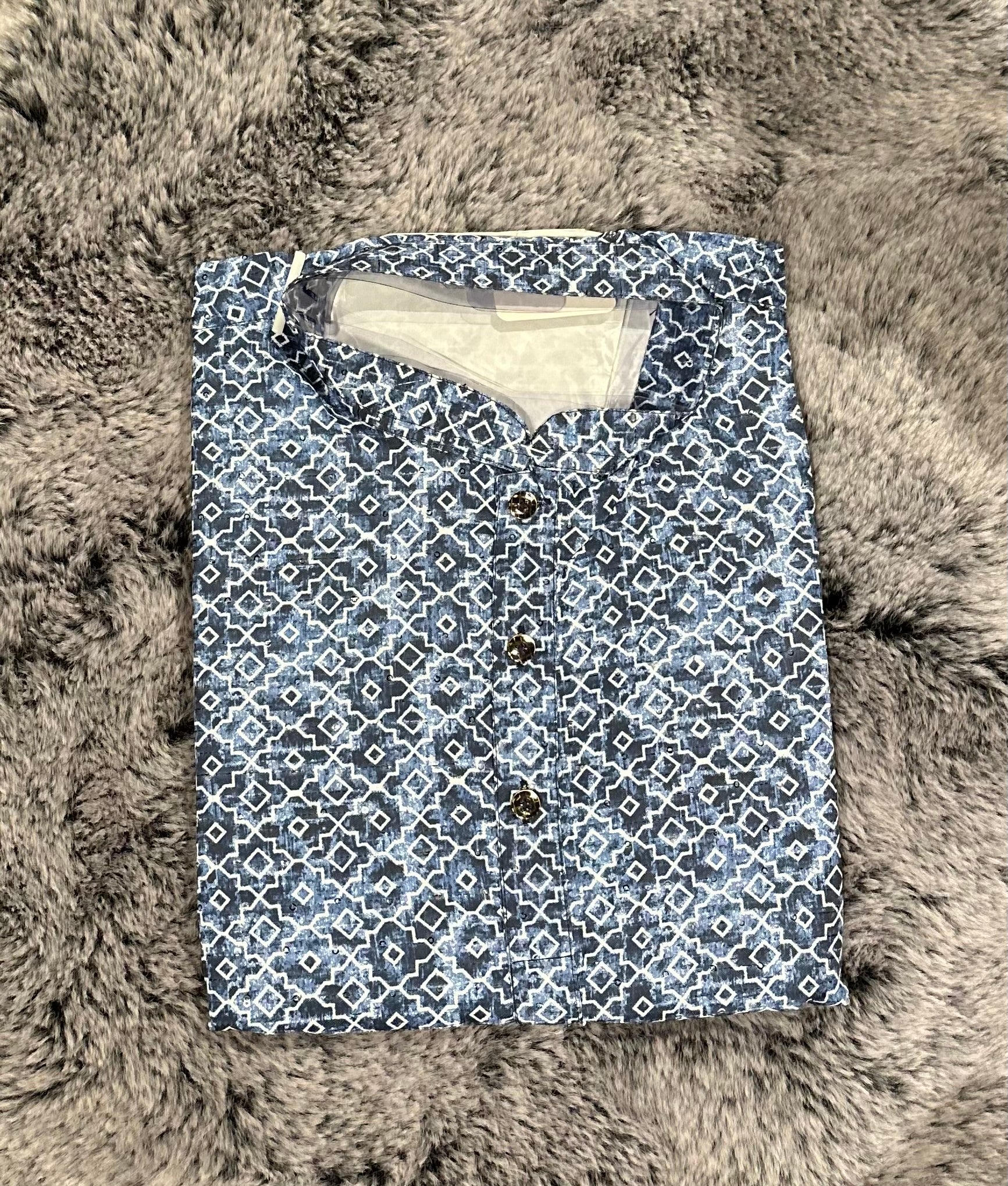 Blue Digital Printed Cotton Short Kurta