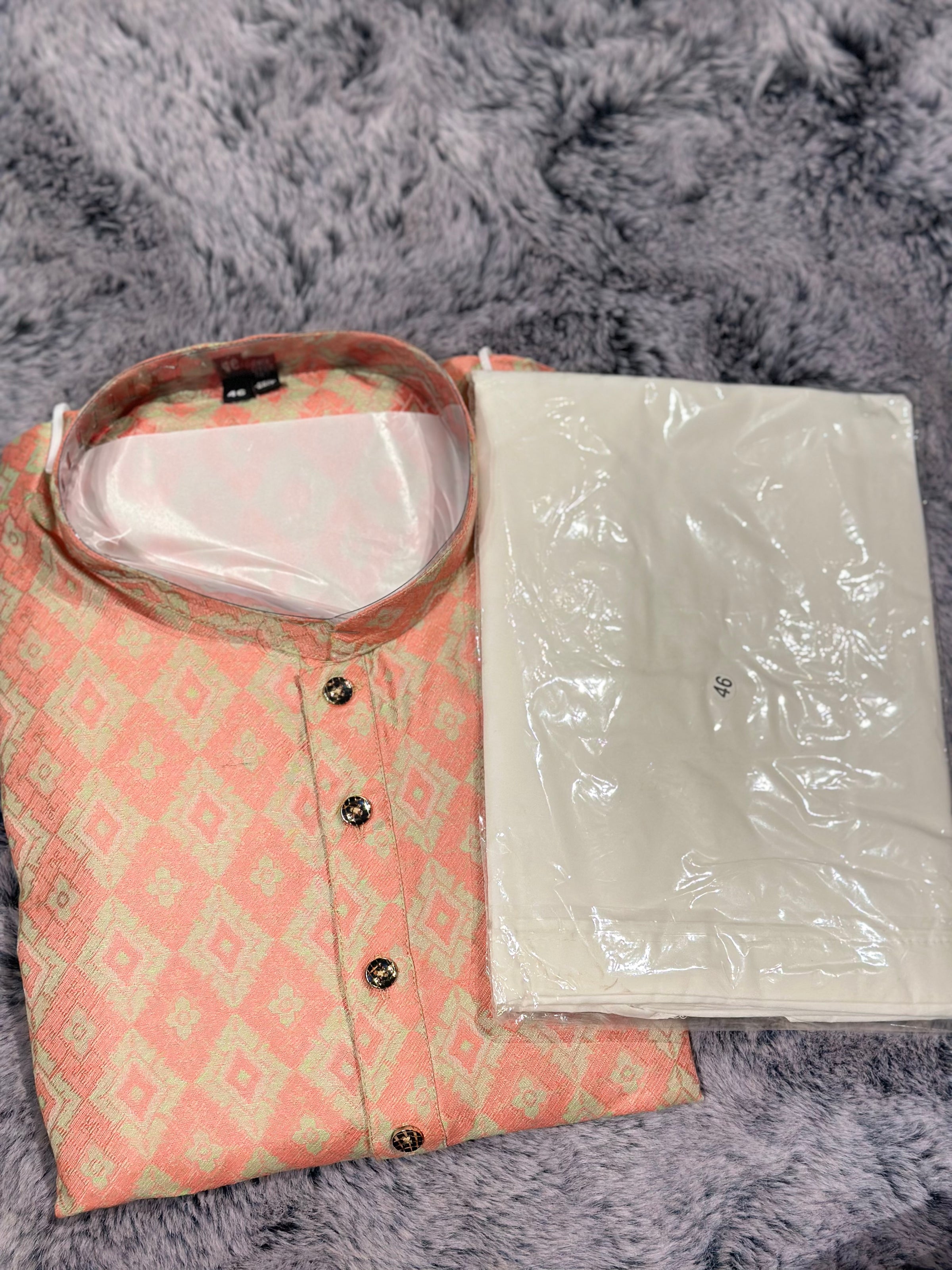Peach Long Kurta Banarasi Silk