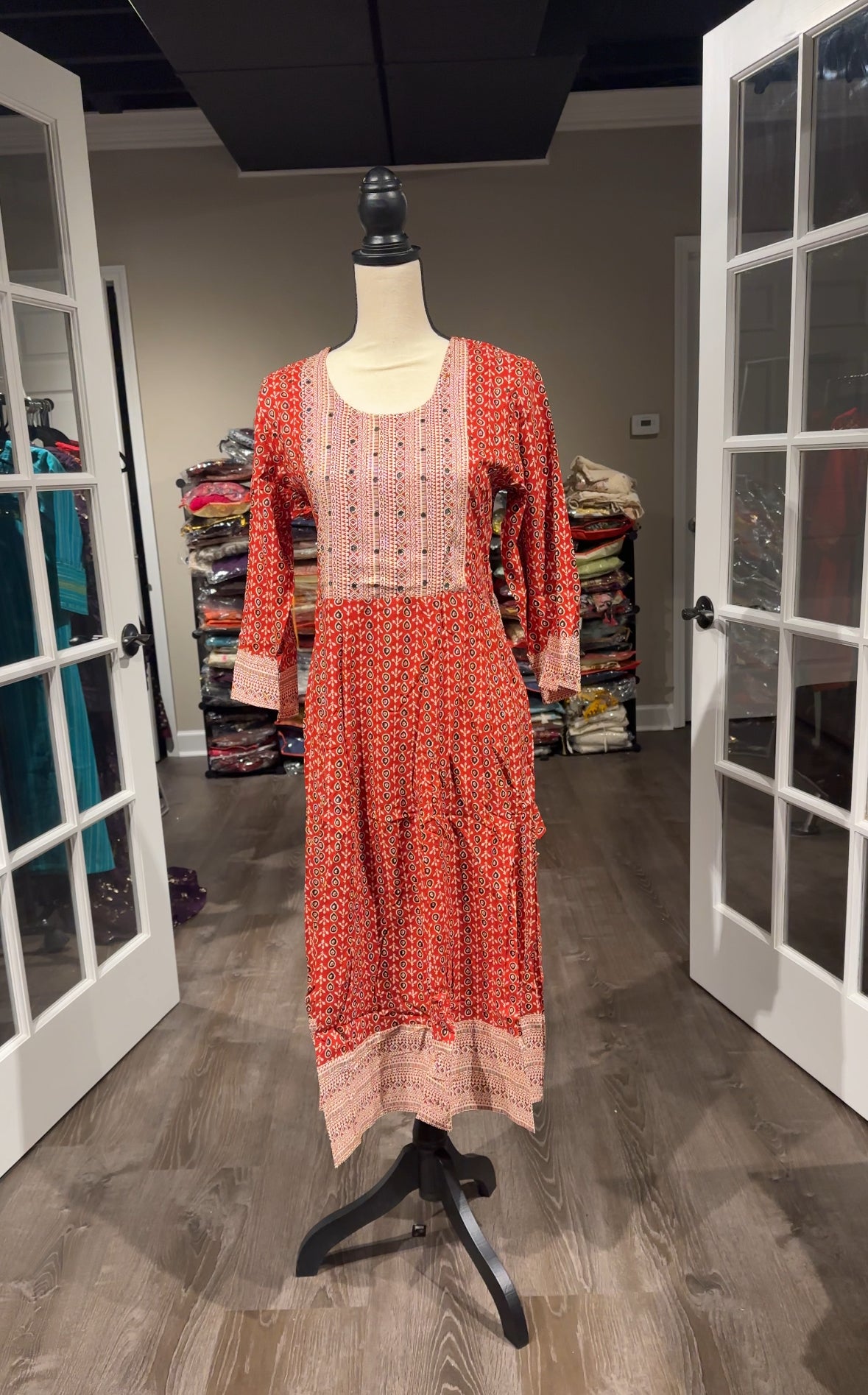 Red-Cream Anarkali Kurti