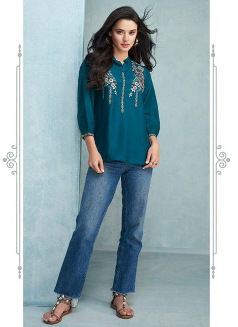 Blue Rayon Casual Wear