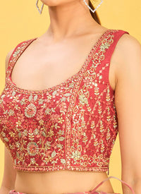 Dark Old Rose Organza Lehenga