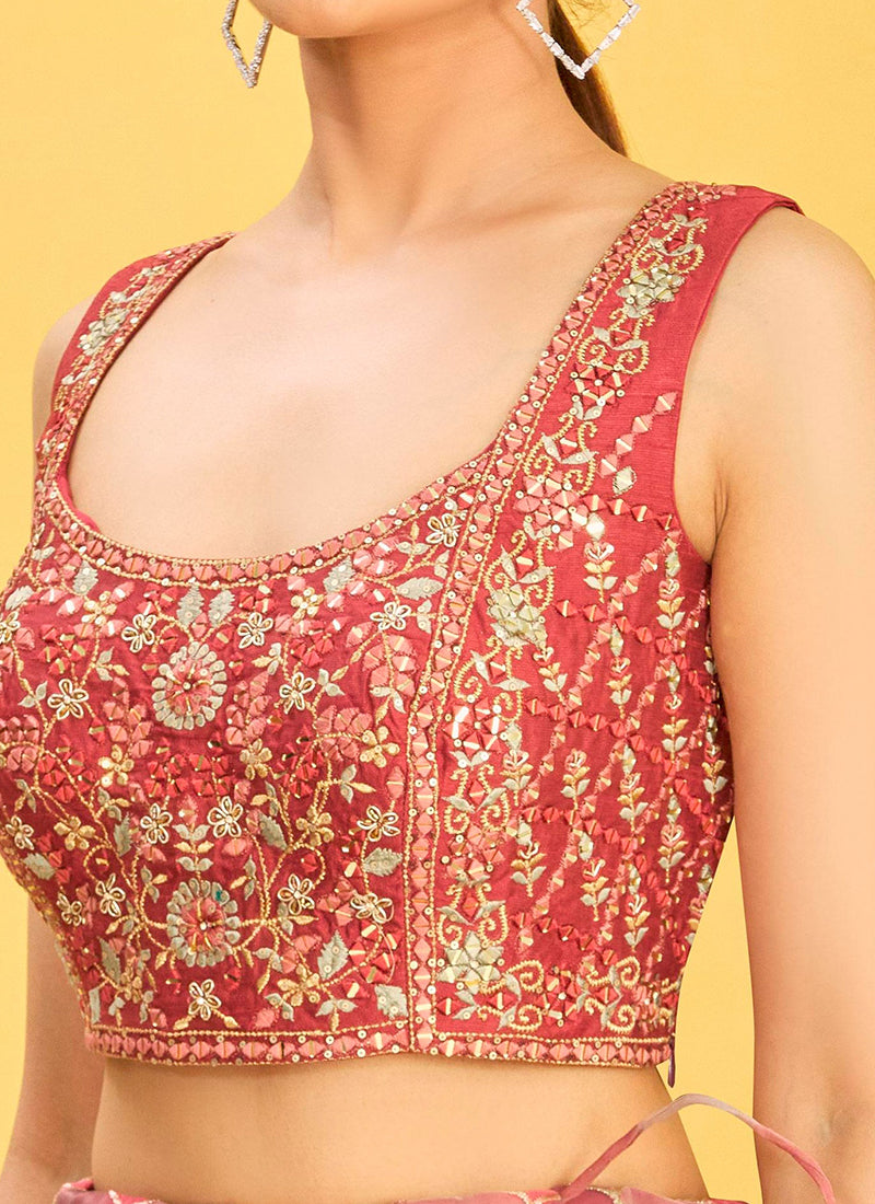 Dark Old Rose Organza Lehenga