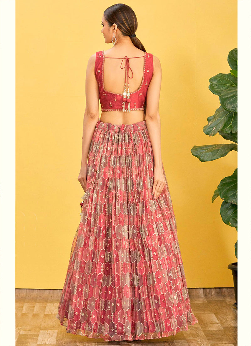 Dark Old Rose Organza Lehenga