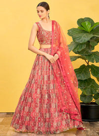 Dark Old Rose Organza Lehenga