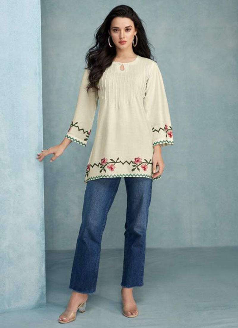 Cream Rayon Casual Wear