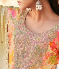 Multicolor Digital Print Chinon Silk Pakistani Suit