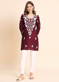 Maroon Short Lucknowi Kurti