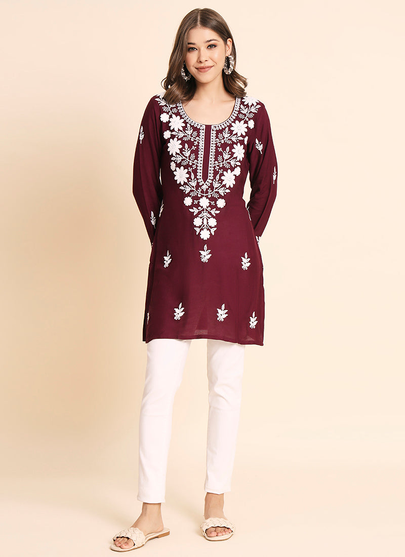 Maroon Short Lucknowi Kurti