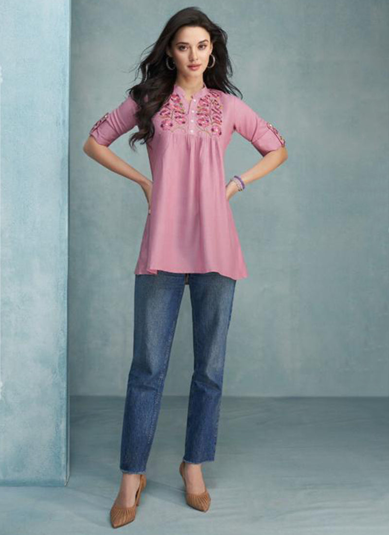 Pink Rayon Casual Wear
