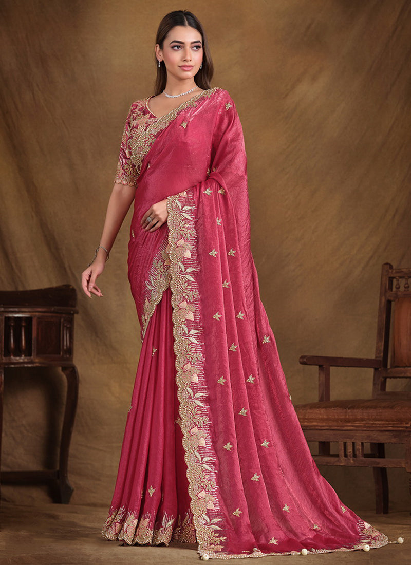 Pink Two Tone Pink Satin Saree