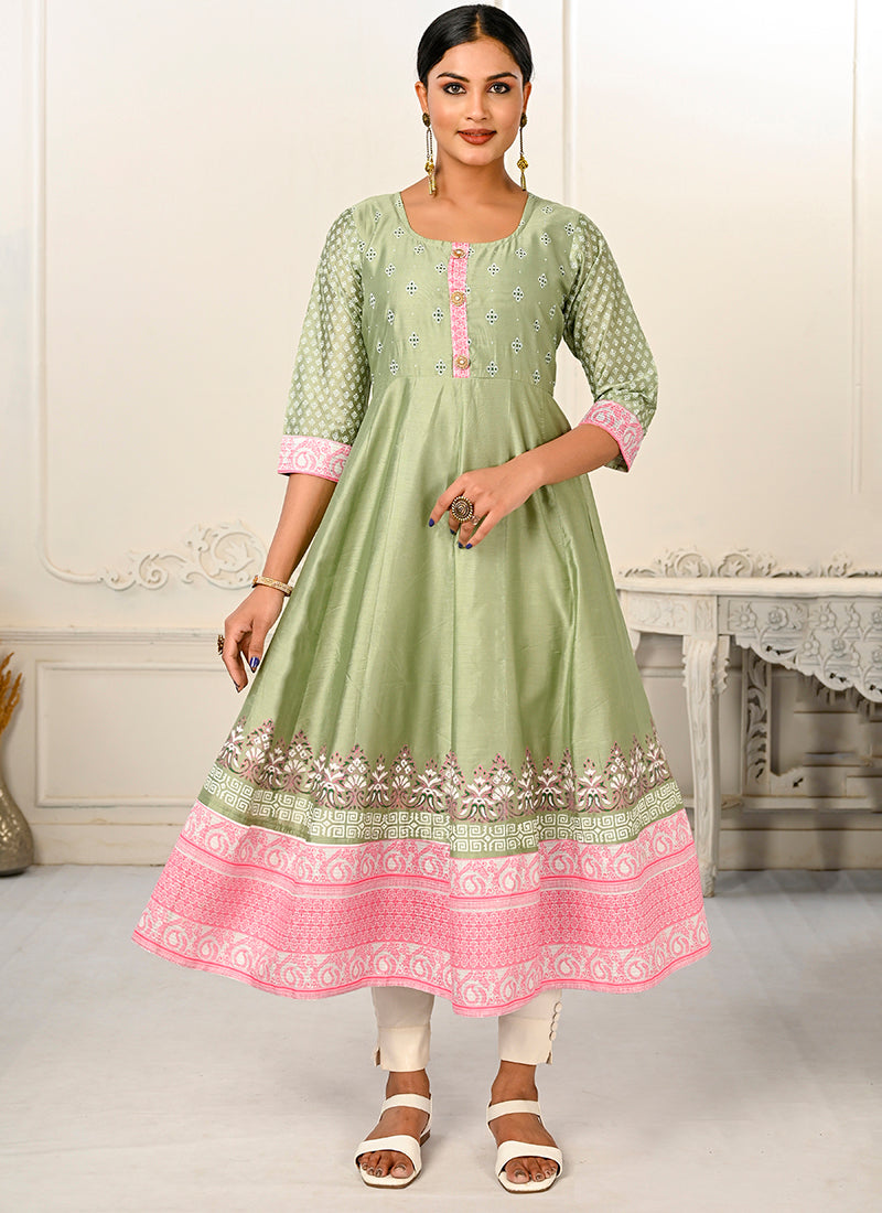 Pista Green Cotton Traditional Wear