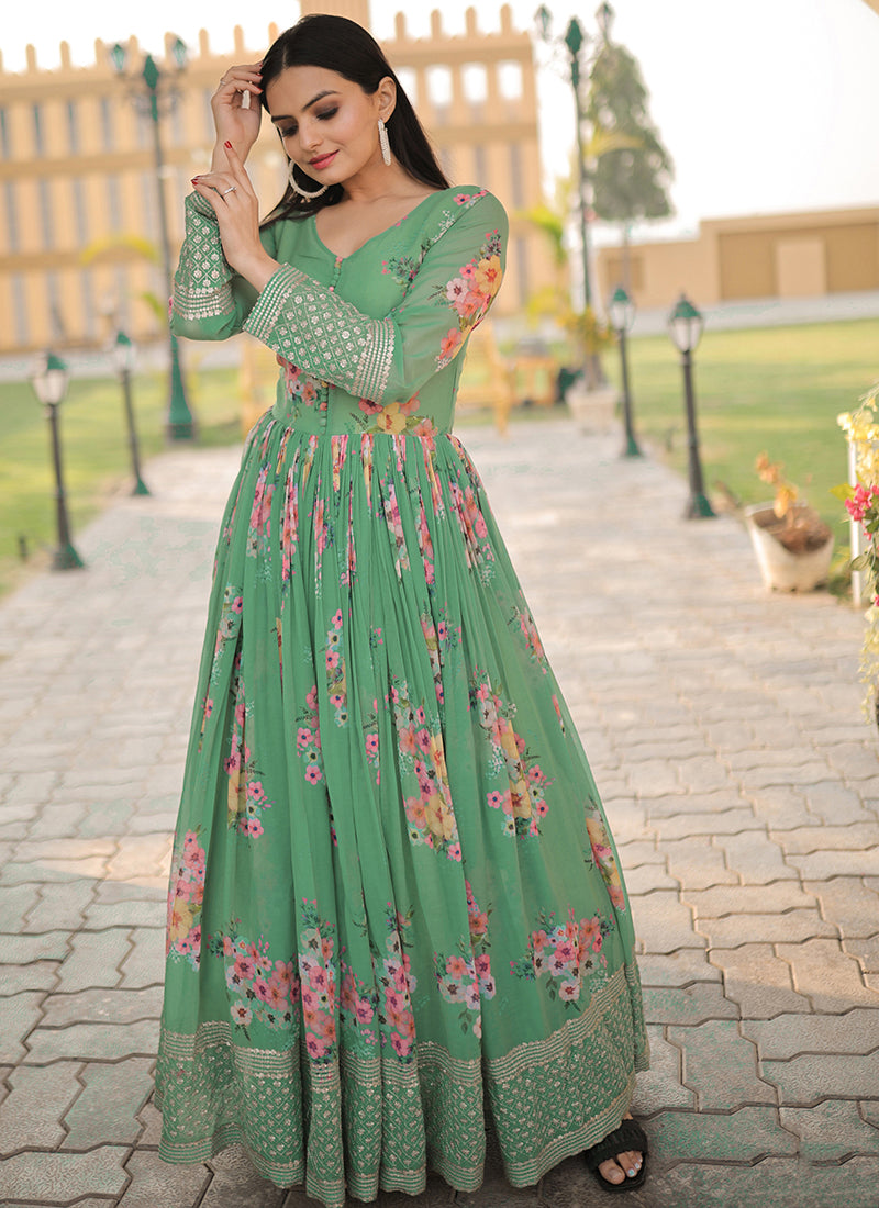 pista green dress for women LONG PISTACHIO GREEN DRESS WITH APPLIQUÉ main image 0