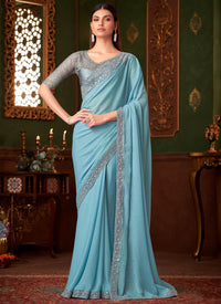 Sky Blue Satin Saree