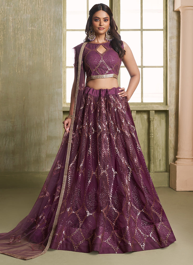 Purple Net Lehenga