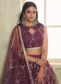 Purple Net Lehenga