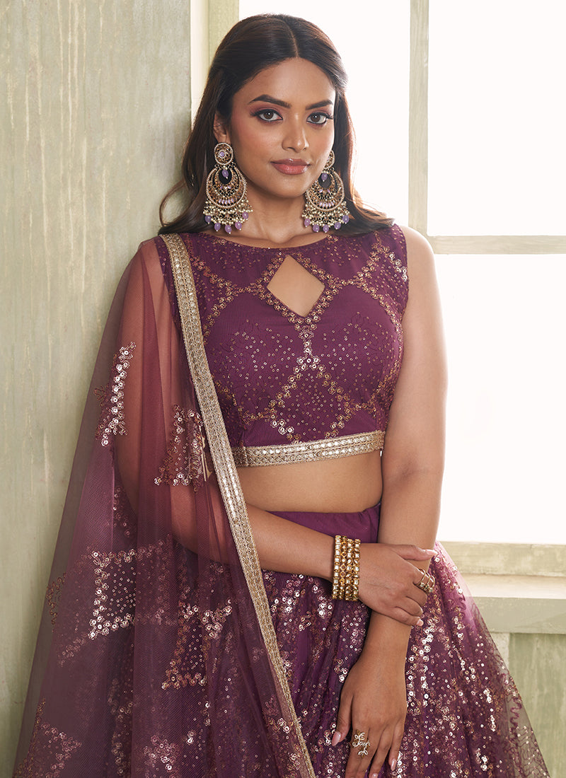 Purple Net Lehenga