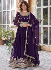 Purple Georgette Embroidery Anarkali