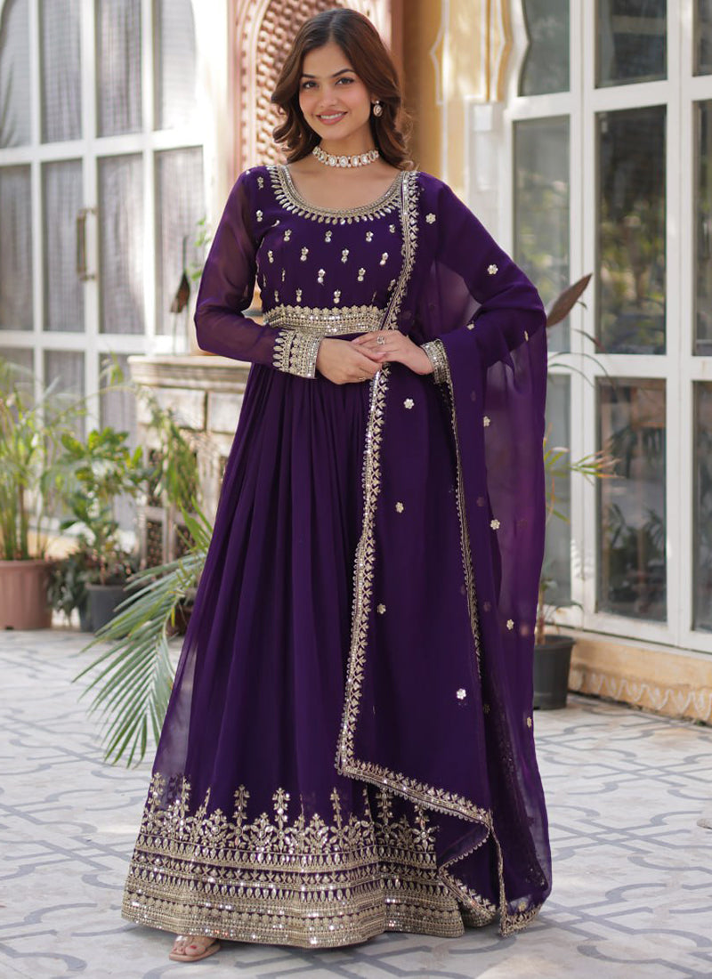 Purple Georgette Embroidery Anarkali