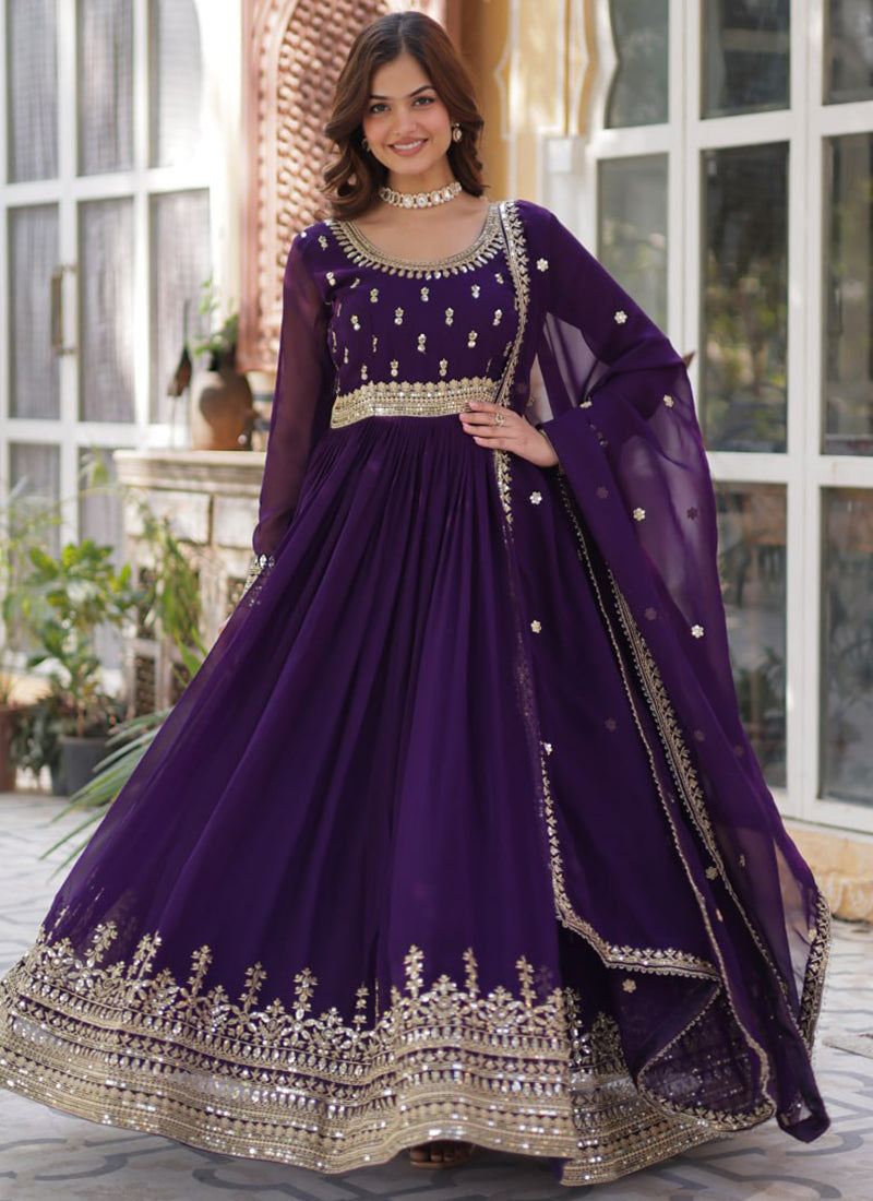 Purple Georgette Embroidery Anarkali