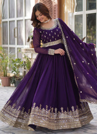 Purple Georgette Embroidery Anarkali