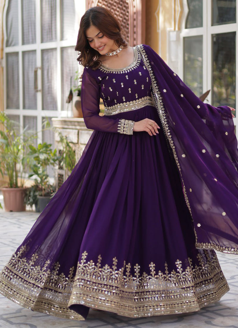 Purple Georgette Embroidery Anarkali