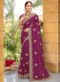 Wine Embroider Saree in Fendi Silk