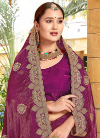 Wine Embroider Saree in Fendi Silk