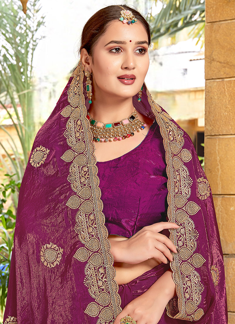 Wine Embroider Saree in Fendi Silk