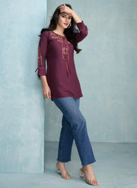 Wine Rayon Casual Wear
