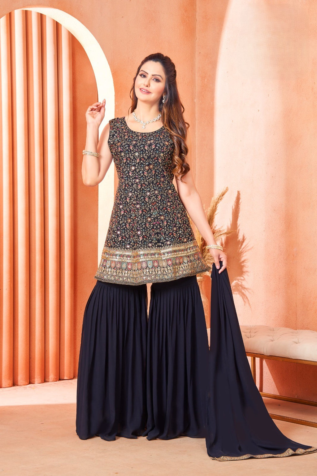 Dark Blue Georgette Gharara Suit Spark In Style, LLC Dark Blue Georgette Gharara Suit Spark In Style, LLC
