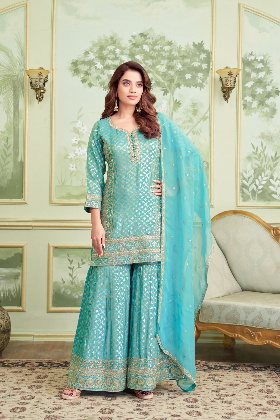 Light Blue Embroidery Gharara
