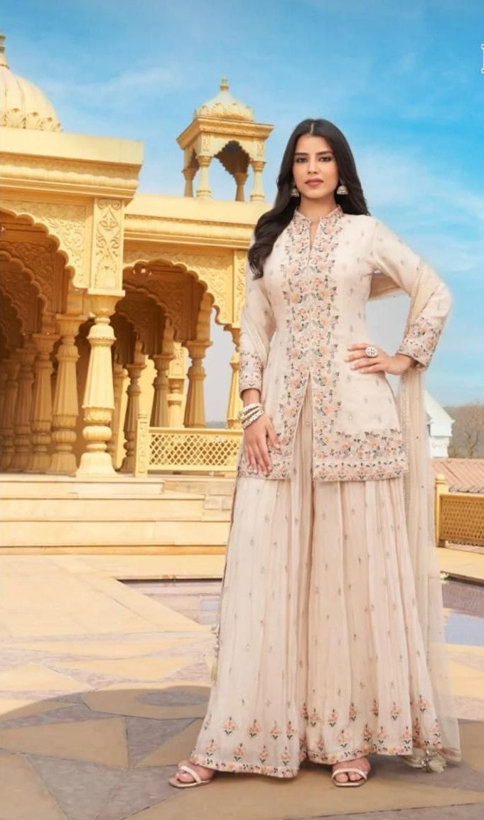 Off White Embroidery Silk Gharara