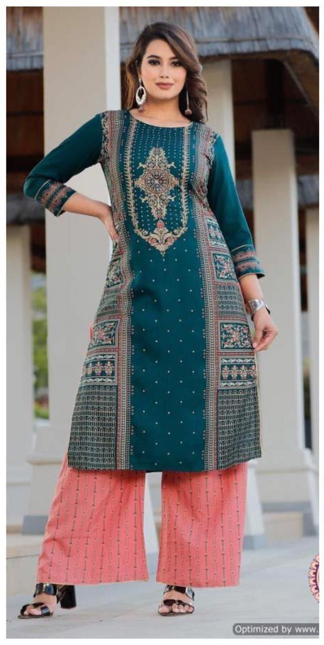 Dark Green Kurti with Pink Palazzo Set L (40) Dark Green Kurti with Pink Palazzo Set L (40)