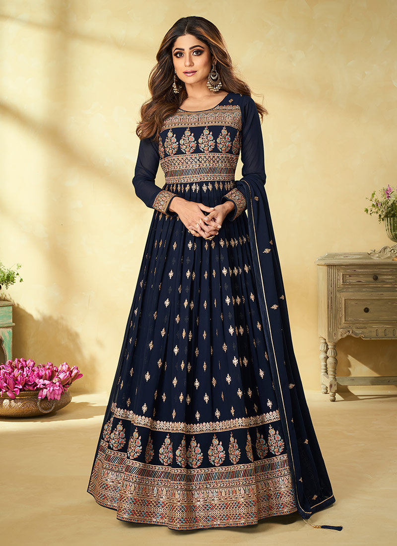 Navy Blue Georgette Anarkali Suit
