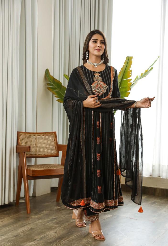 black cotton anarkali dress Black Cotton Gota Patti Anarkali Suit Set With Dupatta With Indian Ethnic Kurta Set Dress Traditional Wedding Womens Dress Gift For Her