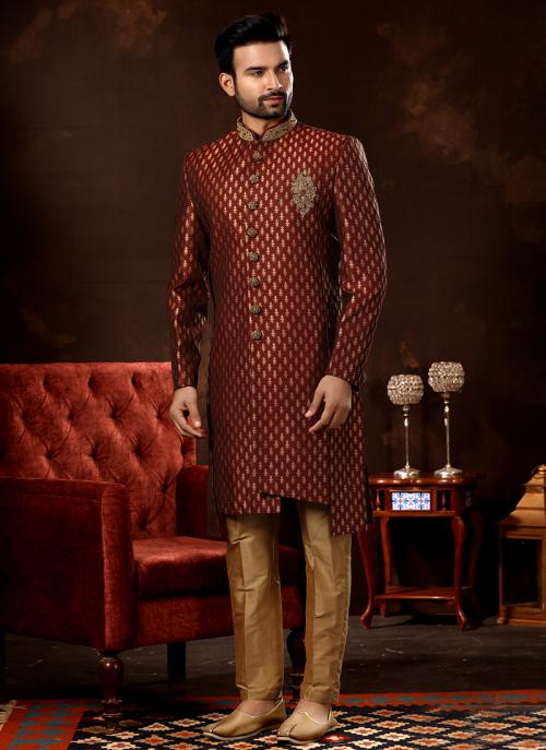 Maroon Zari Work Sherwani