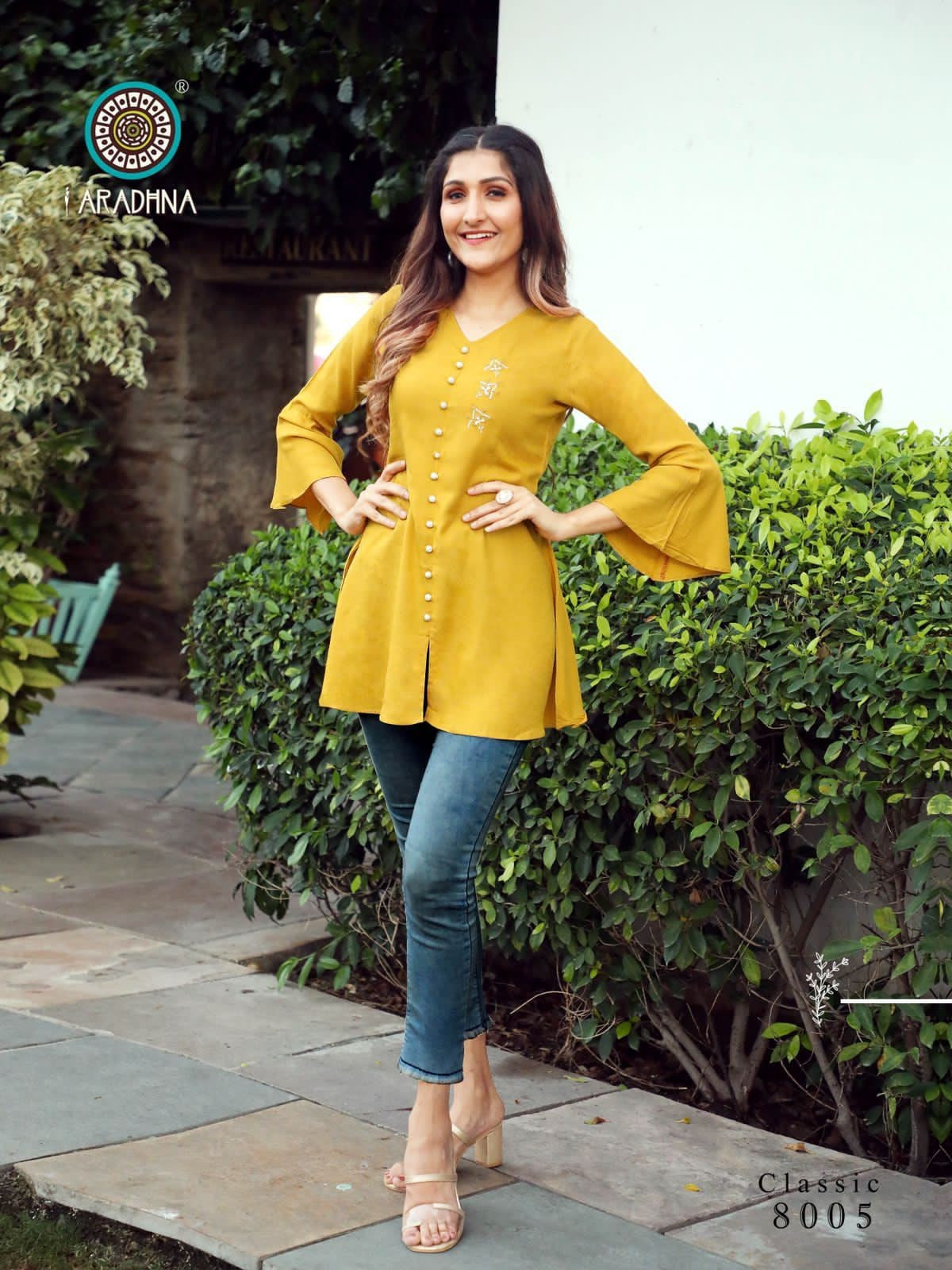 Mustard Bell-Sleeve Top