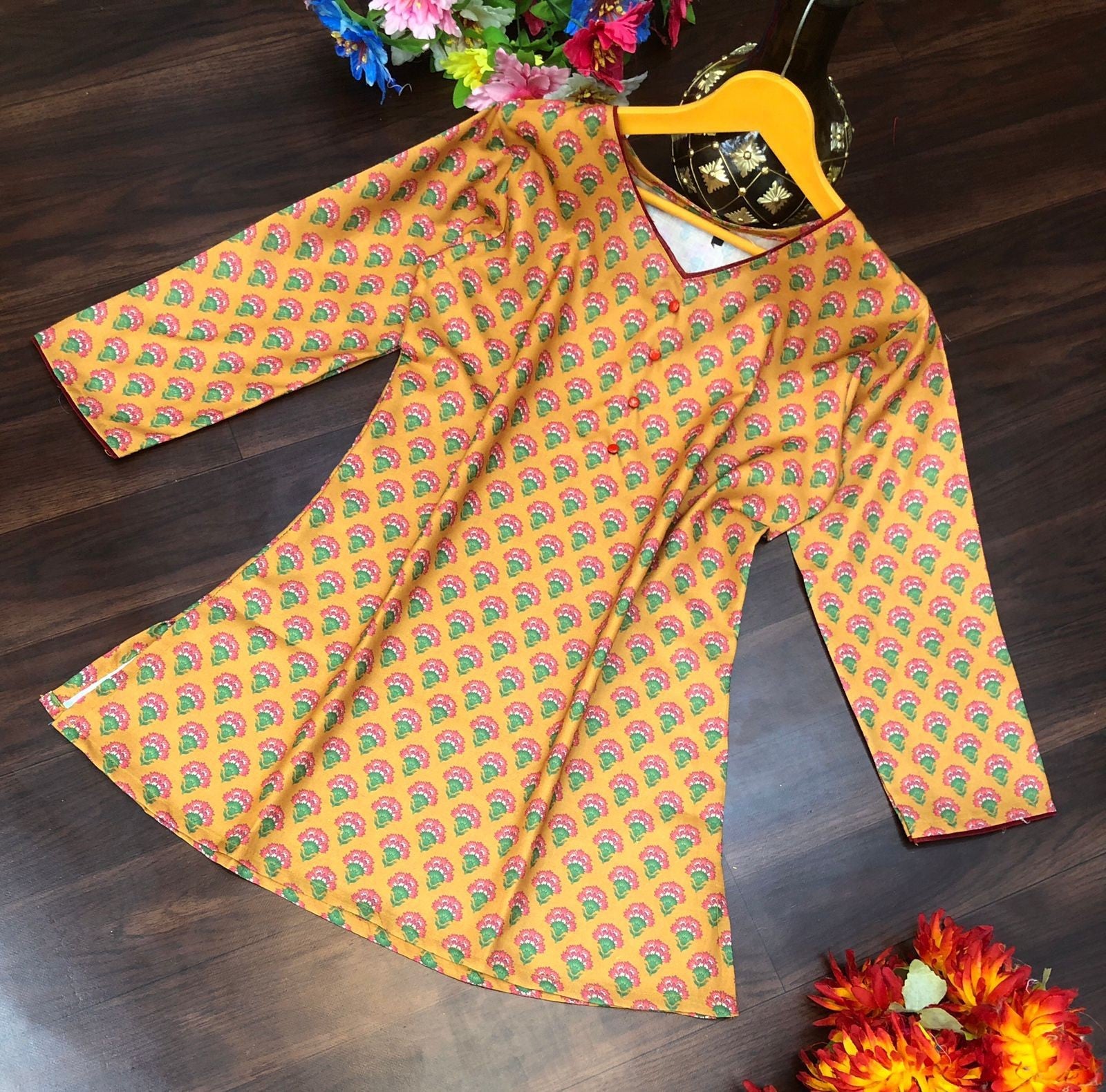 Mustard Floral Cotton Top