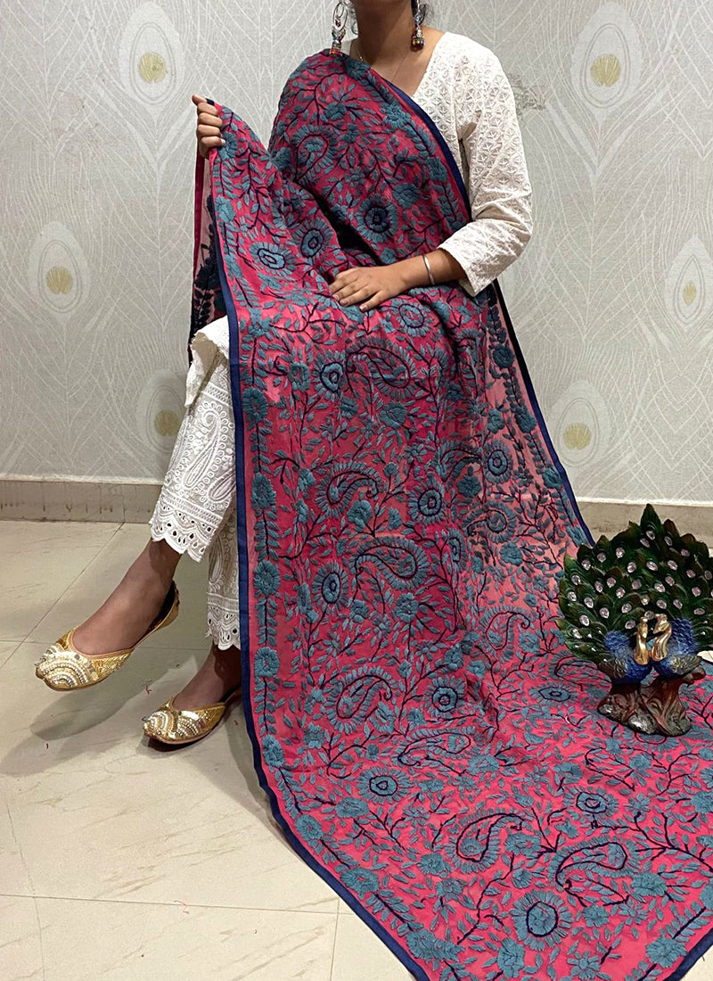 Magenta Georgette Handword Dupatta