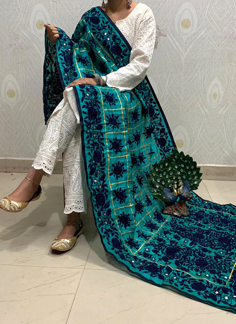 Rama Raw Silk Party Wear Handwork Dupatta