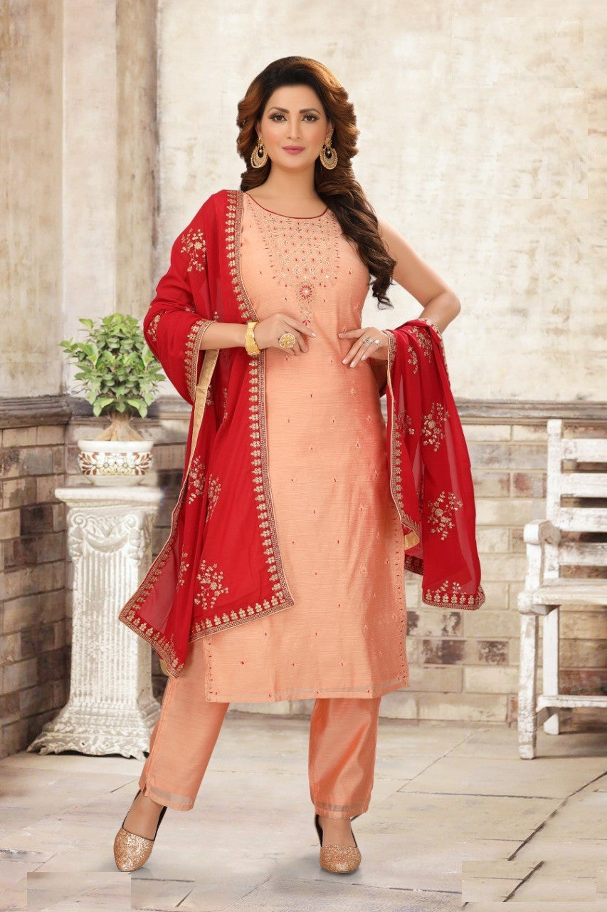 Peach colour churidar sale