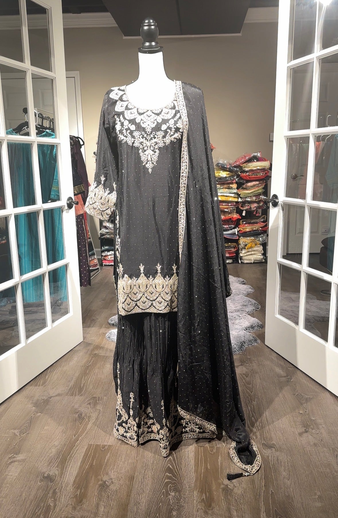 Black Silk Sharara Suit