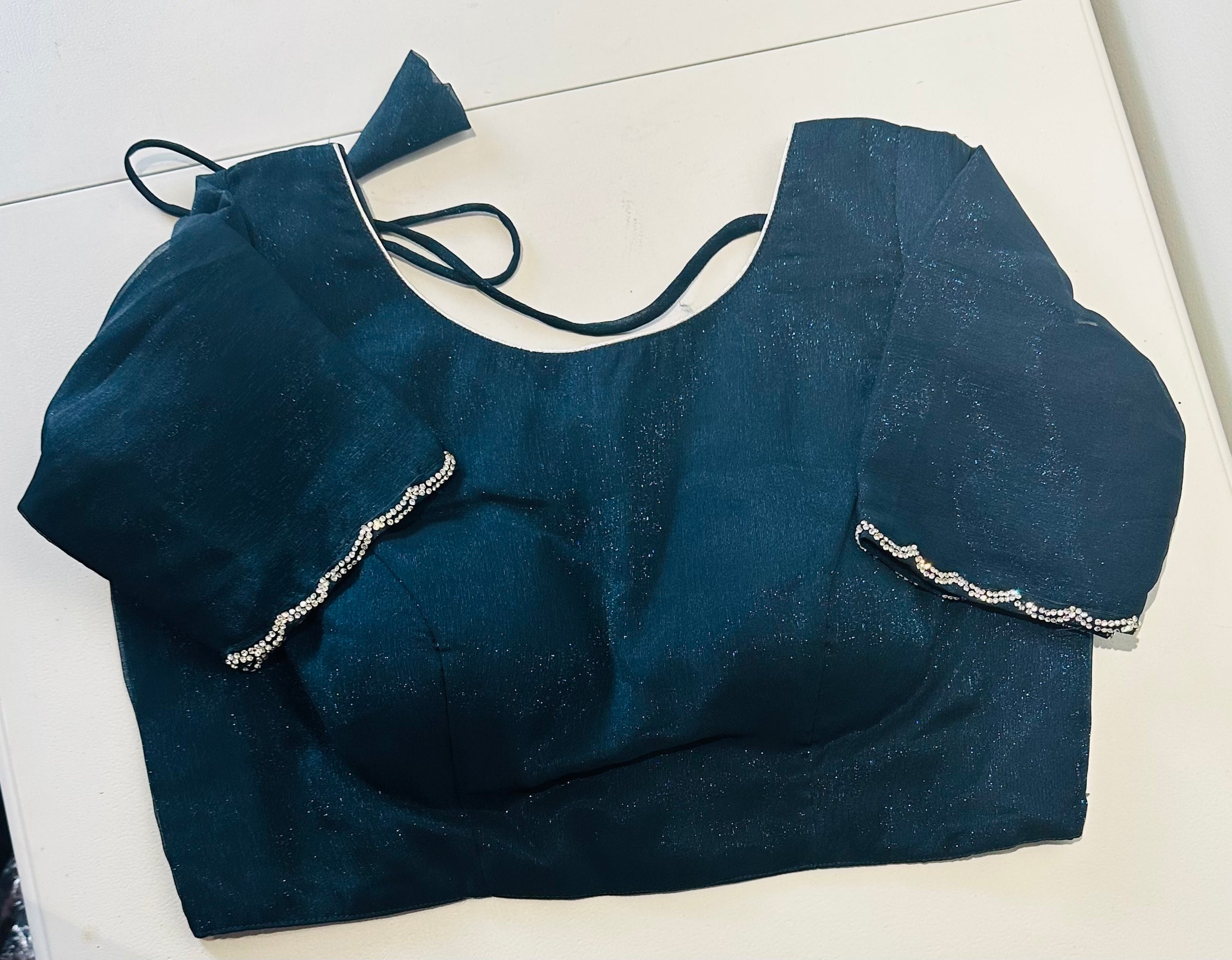 Dark Teal Blue Sequins Saree